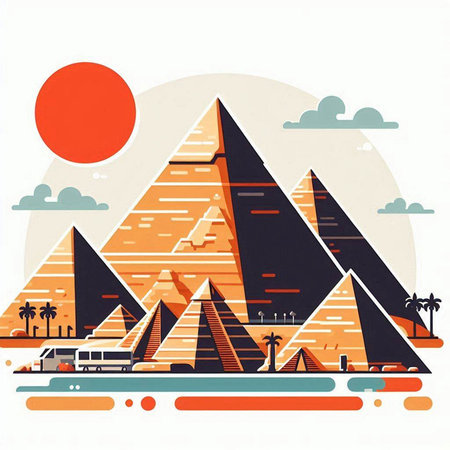 Giza pyramids. Egypt. Vector illustration in flat style.のイラスト素材