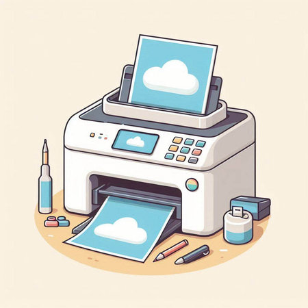 Printer and computer equipment. Vector illustration in a flat style.のイラスト素材