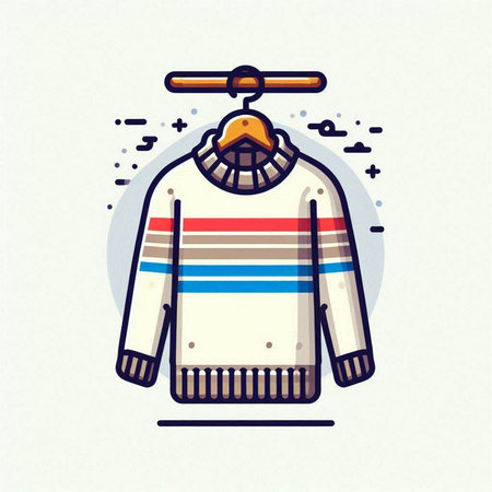 Winter sweater on hanger. Vector illustration in flat linear style.のイラスト素材