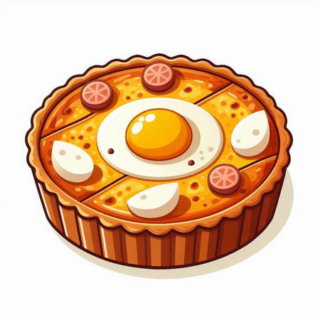 Illustration of a pie with eggs and cheese on a white backgroundのイラスト素材
