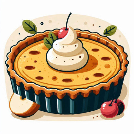 Illustration of a Freshly Baked Pie with Whipped Creamのイラスト素材