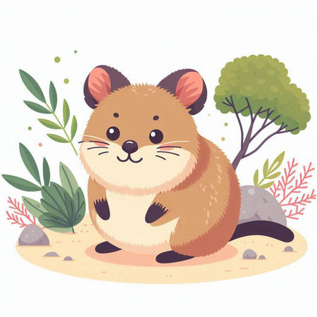 Cute hamster sitting on the sand in the forest. Vector illustration.のイラスト素材