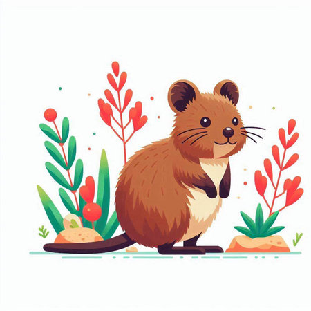 Cute cartoon hamster sitting on the ground. Vector illustration.のイラスト素材
