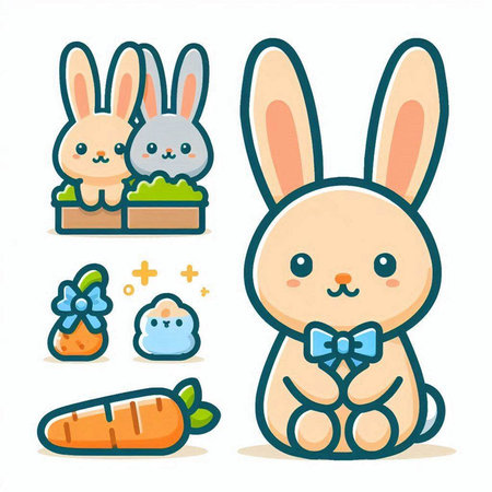 Easter bunny and carrot. Vector illustration of cute cartoon bunny and carrot.のイラスト素材