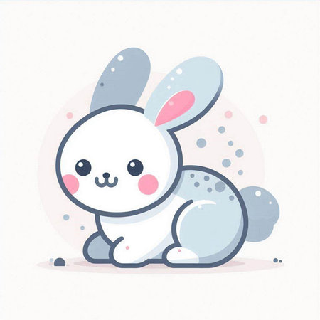 Cute little rabbit sitting on the ground. Vector illustration in cartoon style.のイラスト素材