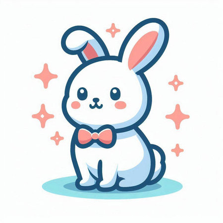 Cute cartoon rabbit with bow tie and stars. Vector illustration.のイラスト素材