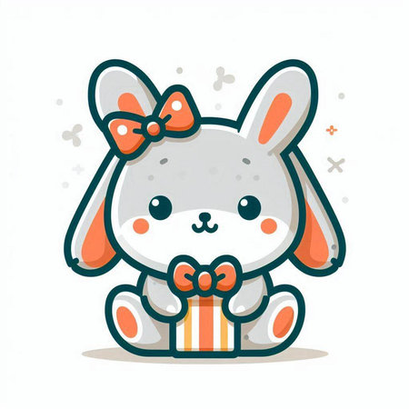 Cute rabbit with gift box. Vector illustration in cartoon style.のイラスト素材