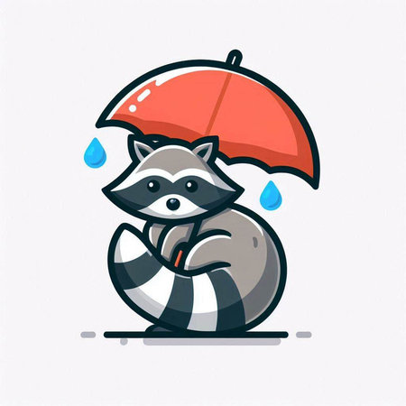 Cute raccoon with umbrella. Vector illustration in cartoon style.のイラスト素材