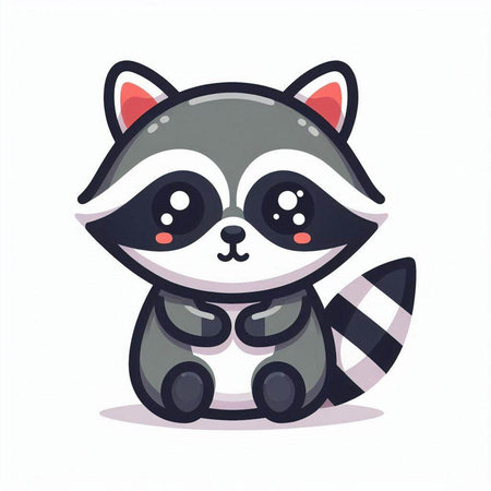 Cute raccoon cartoon character on white background. Vector illustration.のイラスト素材