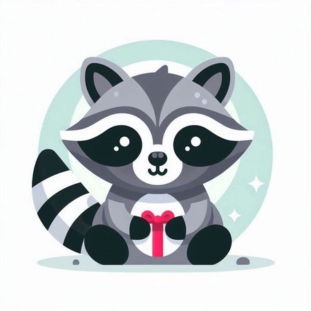 Cute raccoon vector illustration. Cute cartoon raccoon character.のイラスト素材