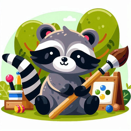Cute raccoon with a baseball bat. Vector cartoon illustration.のイラスト素材