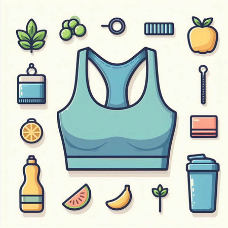 Fitness and healthy lifestyle icons set in flat style. Vector illustration.のイラスト素材