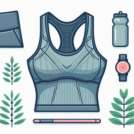 Sports clothing and accessories for women. Vector illustration in a flat style.のイラスト素材