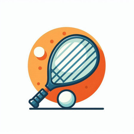 Tennis racket and ball icon. Vector illustration in flat style.のイラスト素材