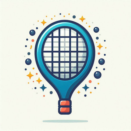 Vector illustration of tennis racket icon in flat style. Sport symbol.のイラスト素材