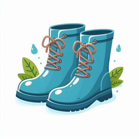 Blue rubber boots with leaves on a white background. Vector illustration.のイラスト素材