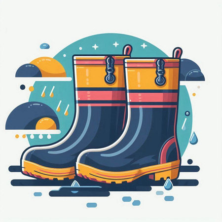 Vector illustration of rubber boots with raindrops on a white background.のイラスト素材