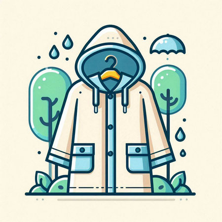 Vector illustration of raincoat with hood in flat line art style.のイラスト素材