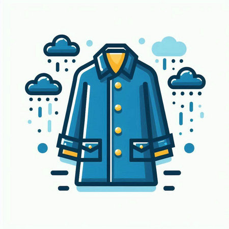 Flat line vector illustration of men's coat in the rain.のイラスト素材