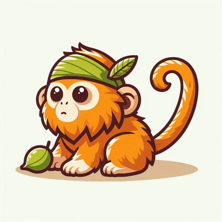 Cute monkey with a leaf. Vector illustration in cartoon style.のイラスト素材
