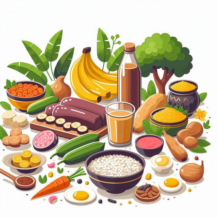 Healthy food for vegans. Vector illustration of healthy nutrition.のイラスト素材