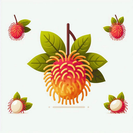 Rambutan fruit vector illustration on white background. Rambutan is a tropical fruit.のイラスト素材