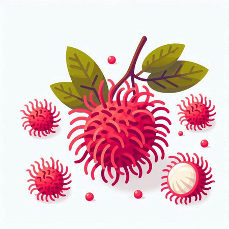Rambutan fruit vector illustration. Rambutan vector illustration.のイラスト素材