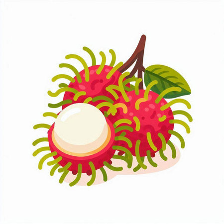 Rambutan vector illustration isolated on white background. Rambutan is a popular fruit in Thailand.のイラスト素材