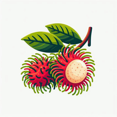 Rambutan fruit vector illustration isolated on white background. Rambutan icon.のイラスト素材