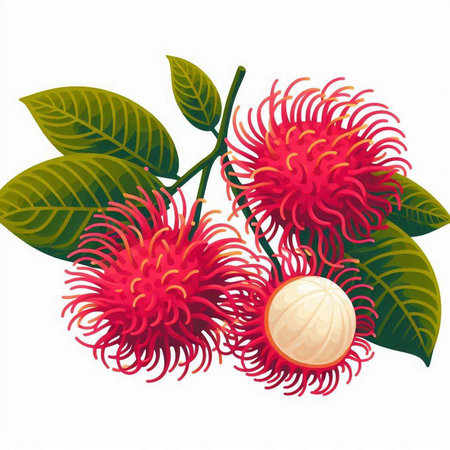 Tropical fruit rambutan on a white background. Vector illustration.のイラスト素材