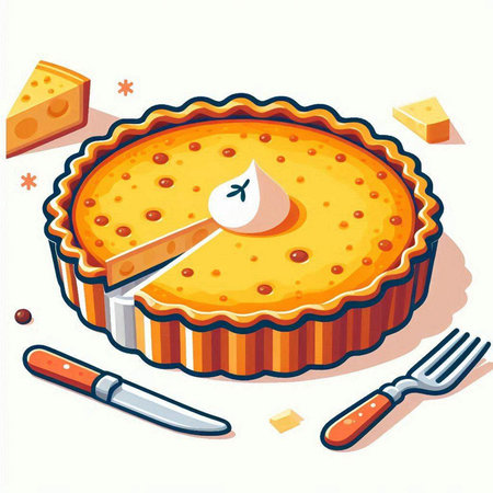 Illustration of a pie with a fork and knife on a white backgroundのイラスト素材