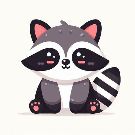 Cute raccoon. Vector illustration in cartoon style on white background.のイラスト素材