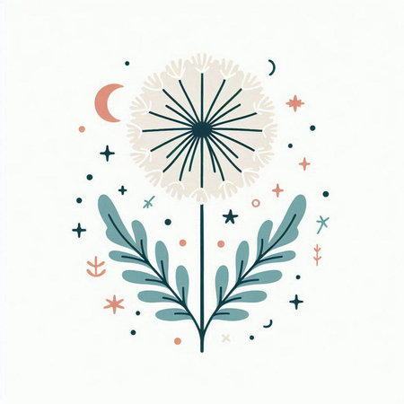 Dandelion flower. Hand drawn vector illustration in scandinavian style.のイラスト素材
