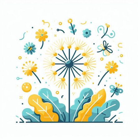 Dandelion flower flat illustration. Floral vector design element.のイラスト素材