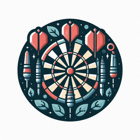 Dartboard with darts and arrows, vector illustration in doodle styleのイラスト素材