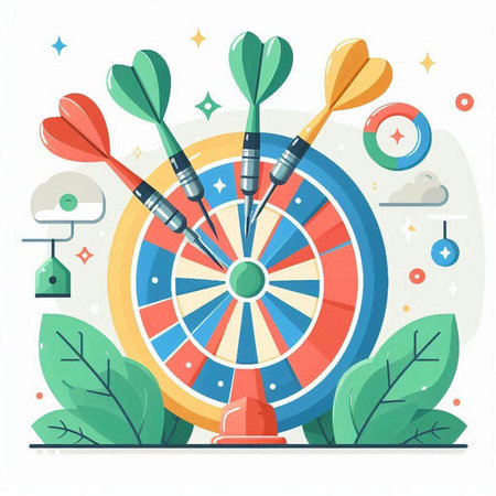 Darts game vector illustration. Dartboard, dartboard, darts, target, success concept.のイラスト素材