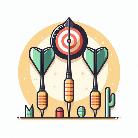 Darts flat icon. Dartboard and cactus, vector illustrationのイラスト素材