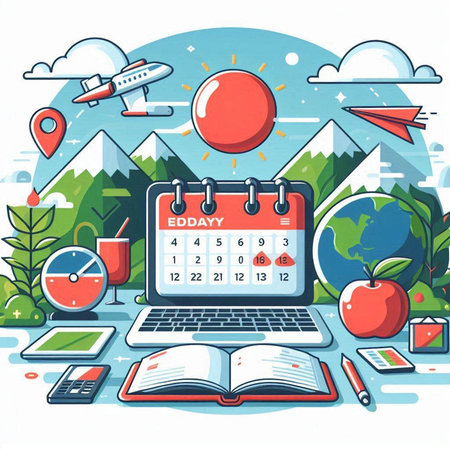 Back to school background with laptop, books and other items. Vector illustrationのイラスト素材