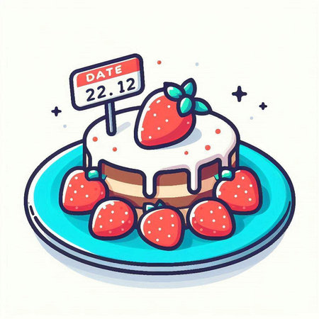 Illustration of a delicious cake with strawberries on a white background.のイラスト素材