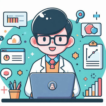 Character illustration design. Businessman using laptop, cartoon style, vector illustrationのイラスト素材
