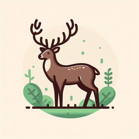 Deer icon. Vector illustration in flat style. Forest and forest.のイラスト素材