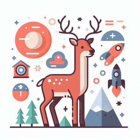 Vector illustration of a deer in the Scandinavian style. Flat design.のイラスト素材