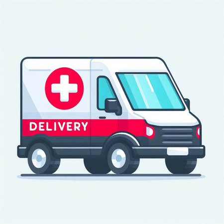 Ambulance vehicle with red cross. Flat style vector illustration.のイラスト素材