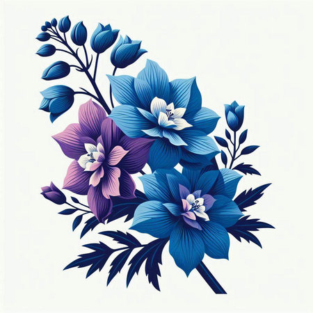 Vector illustration of a bouquet of blue flowers on a white backgroundのイラスト素材