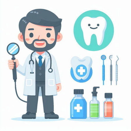 Dentist with stethoscope and tools. Vector illustration.のイラスト素材