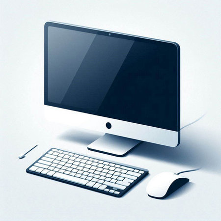 Computer monitor with keyboard and mouse on white background. 3d renderのイラスト素材