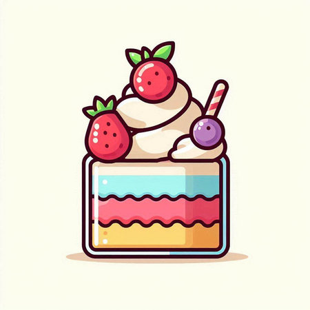 Cake with cream and strawberries. Vector illustration in cartoon style.のイラスト素材