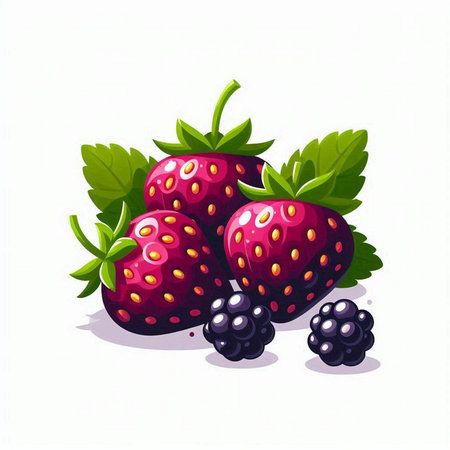 Strawberries and blackberries on white background. Vector illustration.のイラスト素材