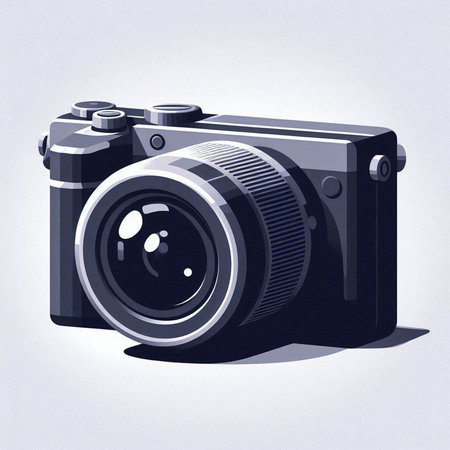 Digital camera on a white background. 3d rendering. Computer digital drawing.のイラスト素材
