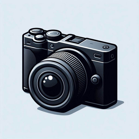 Digital camera on a gray background. Vector illustration. Eps 10.のイラスト素材